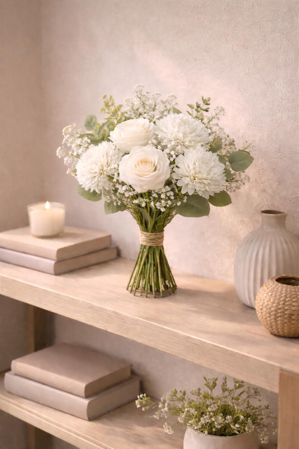 Artificial White Flower Bouquet — Roses & Chrysanthemums