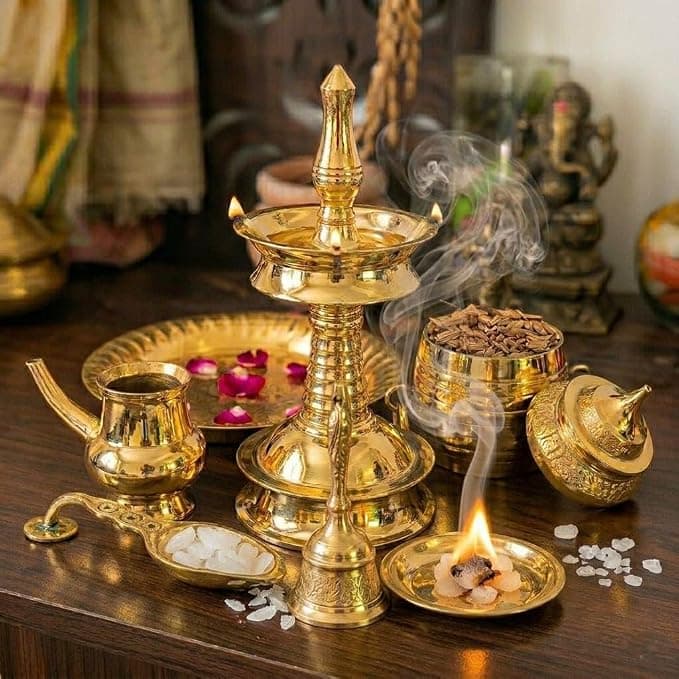 Traditional Brass Pooja Set for Home Temple
