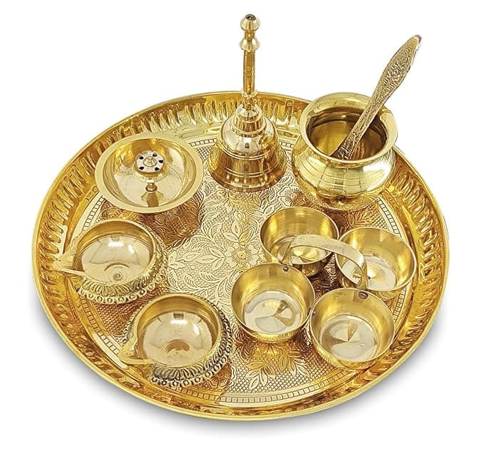 BENGALEN Brass Pooja Thali Set 8 Inch