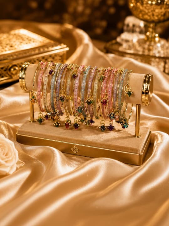 Lac & Mirror Work Bangles Set (12 Pcs)
